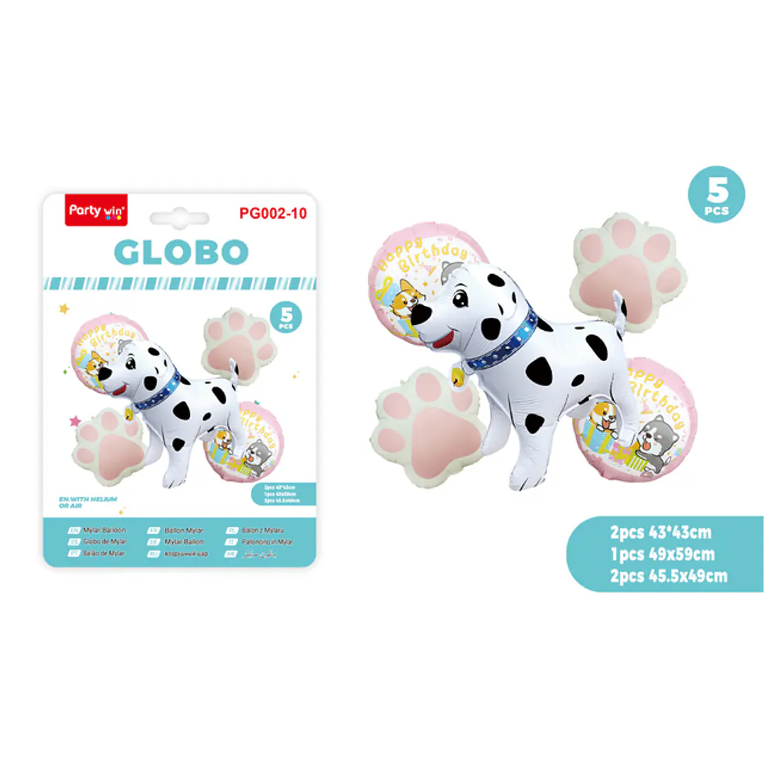 Globos Metal F.Cumple Perro Rosado 5 Unidades 1