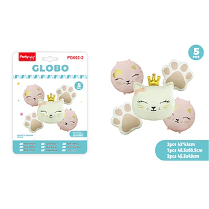 Globos Metal Gato Blanco 5 Unidades