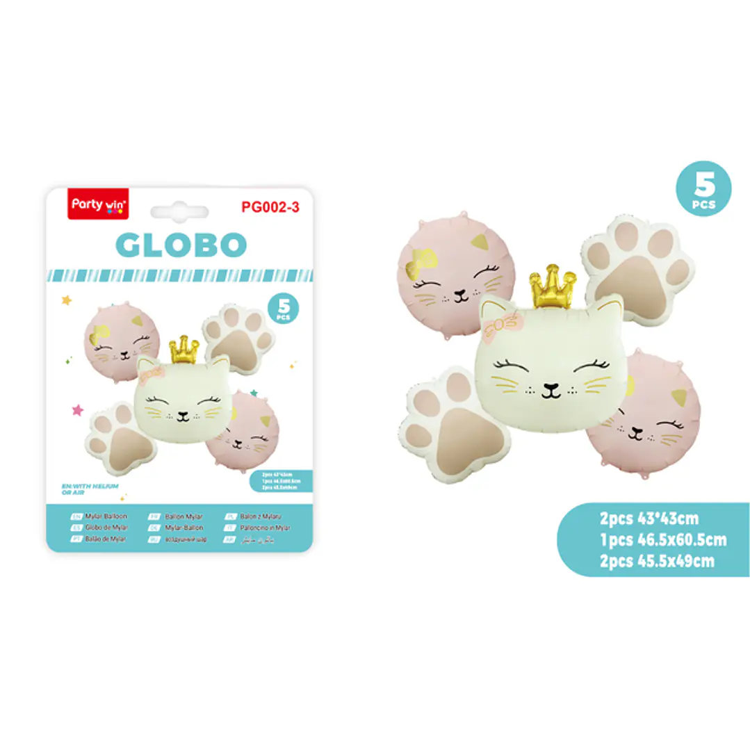 Globos Metal Gato Blanco 5 Unidades 1