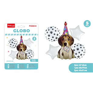 Globos Metal F.Cumple Perro 5 Unidades