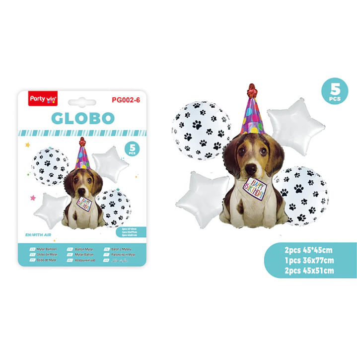Globos Metal F.Cumple Perro 5 Unidades 1