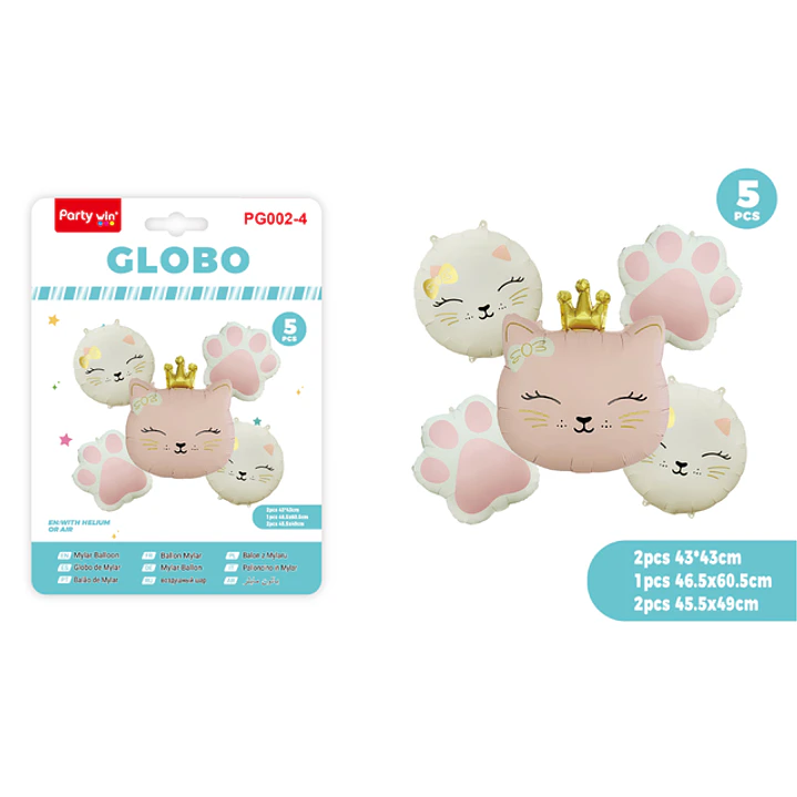 Globos Metal Gato Rosado 5 Unidades 1