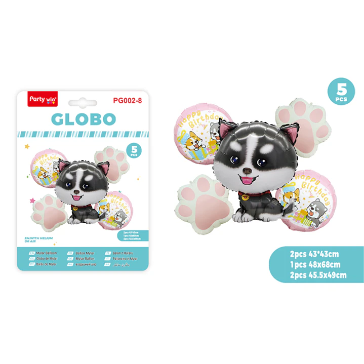 Globos Metal F.Cumple Perro Rosado 5 Unidades 1