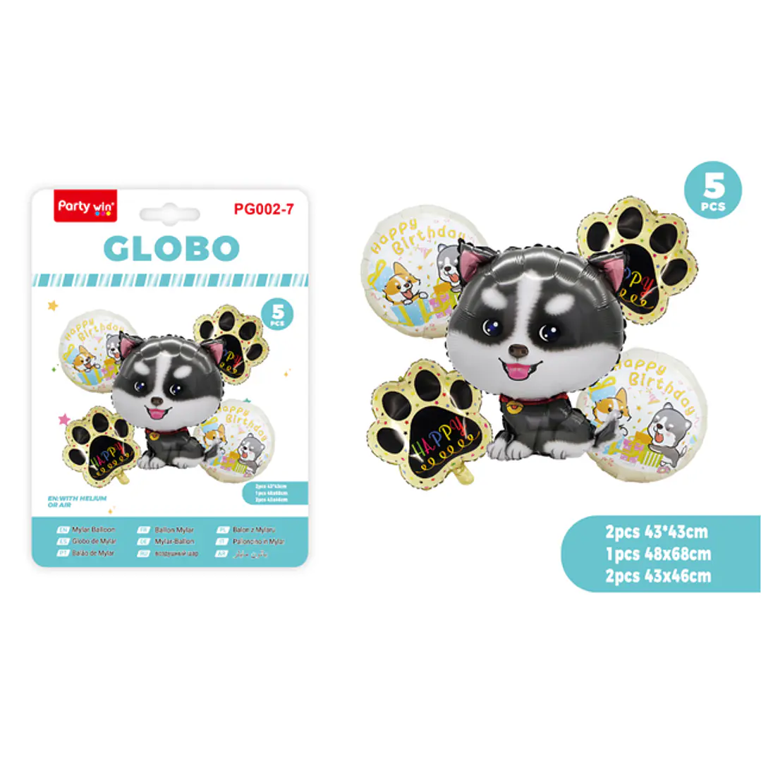 Globos Metal F.Cumple Perro Negro 5 Unidades 1