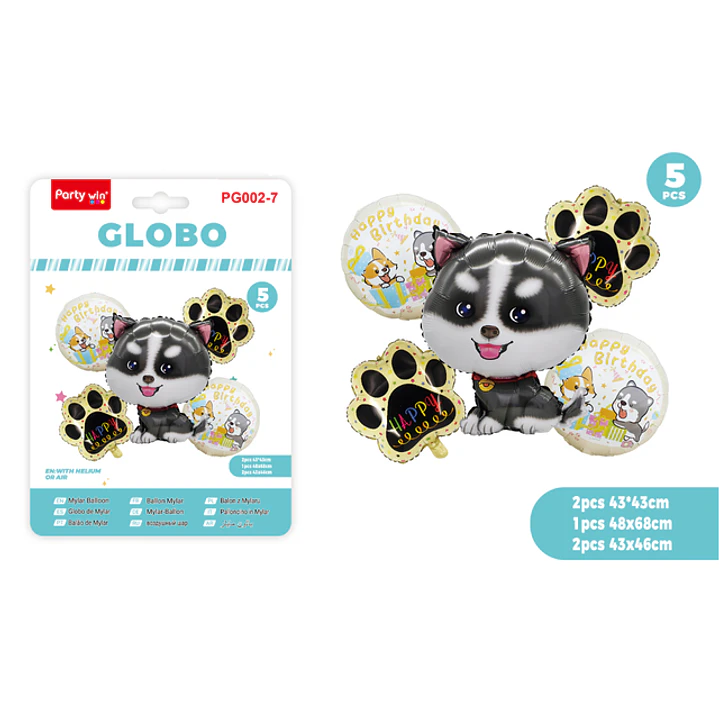 Globos Metal F.Cumple Perro Negro 5 Unidades 1