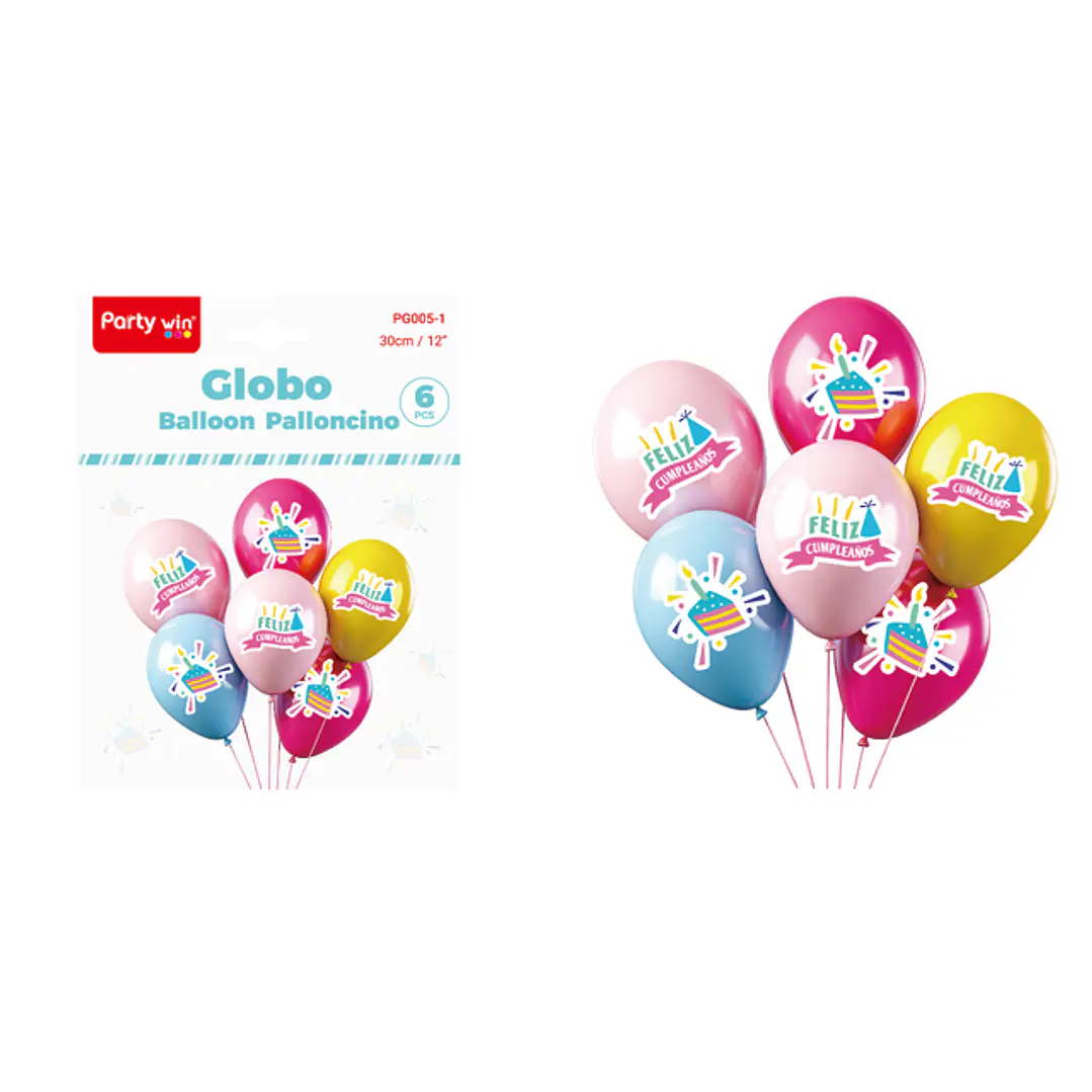 Globos Estampado F.Cumple Torta 30Cm 6 Unidades 1