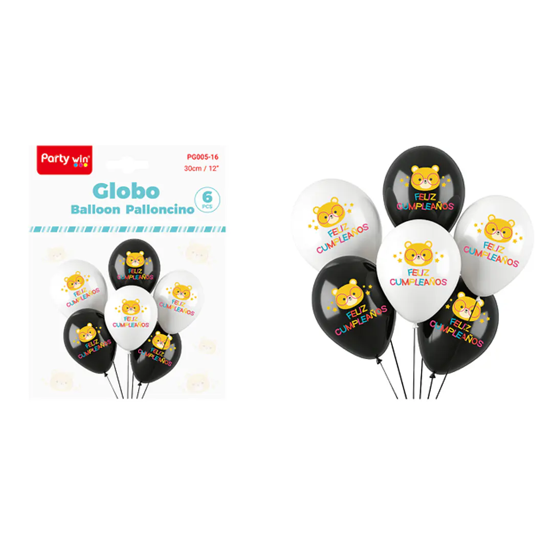 Globos Estampado F.Cumple Osito 30Cm 6 Unidades 1