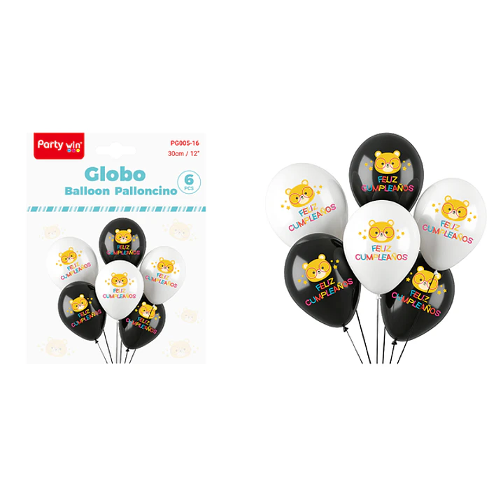 Globos Estampado F.Cumple Osito 30Cm 6 Unidades 1