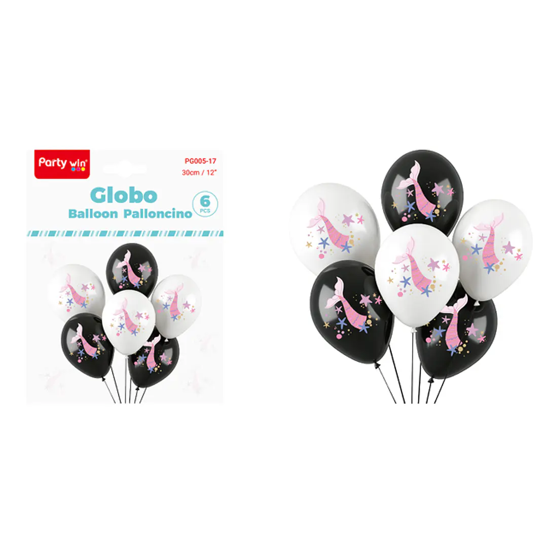 Globos Estampado Sirena 30Cm 6 Unidades 1