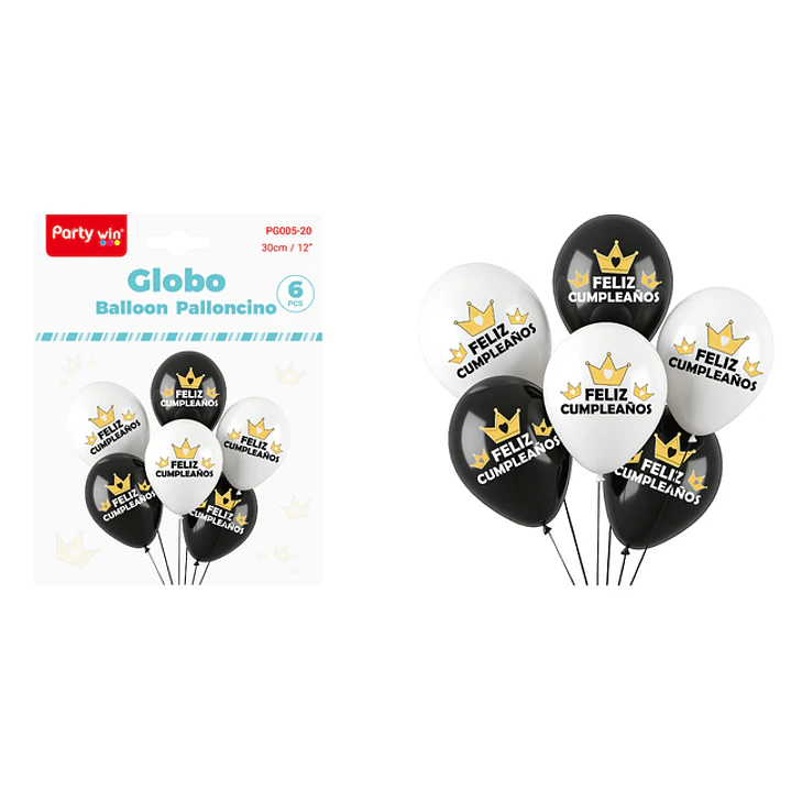 Globos Estampado F.Cumple Corona 30Cm 6 Unidades 1