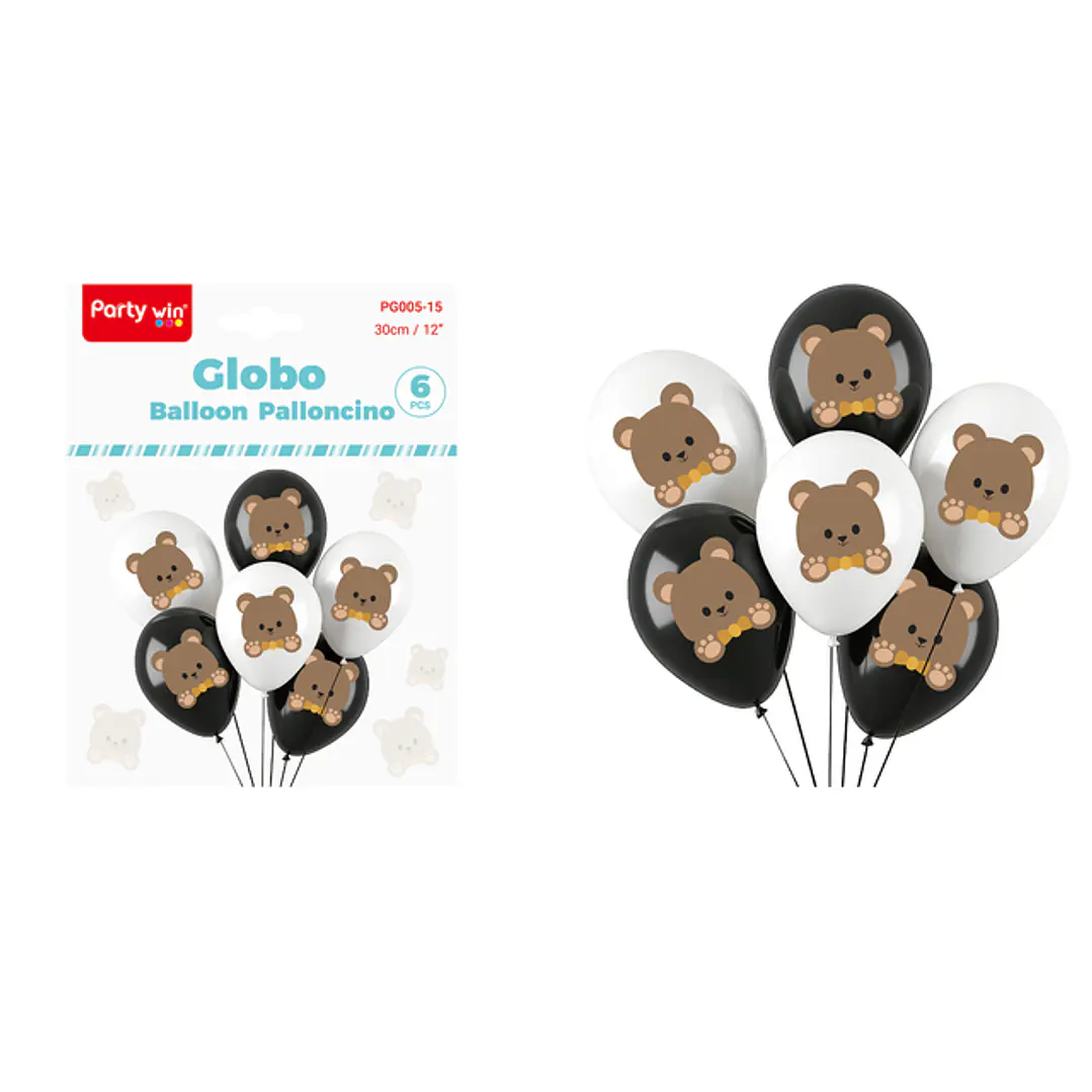 Globos Estampado Osito 30Cm 6 Unidades 1