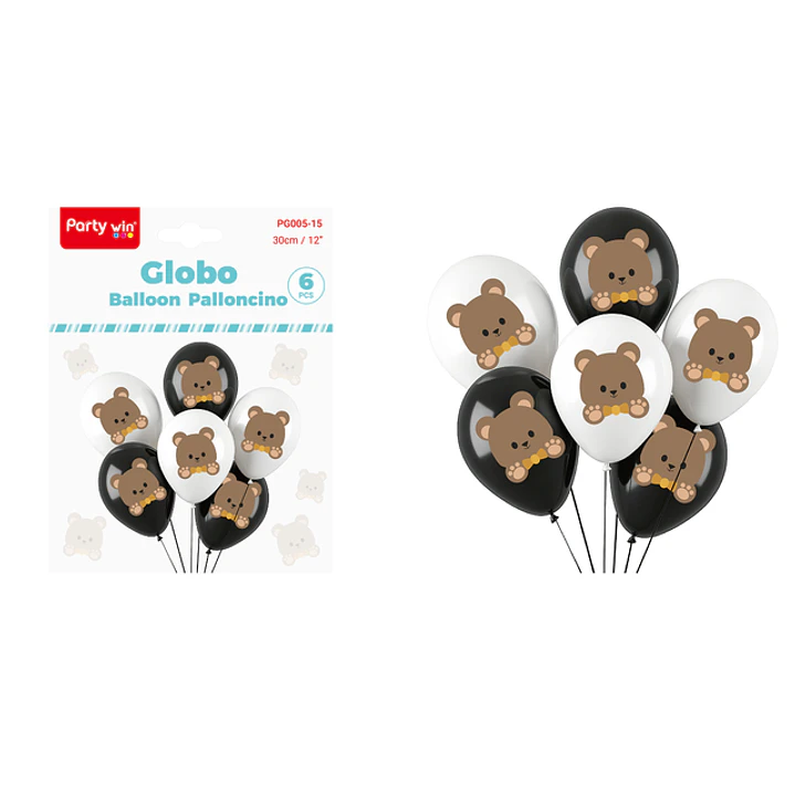 Globos Estampado Osito 30Cm 6 Unidades 1
