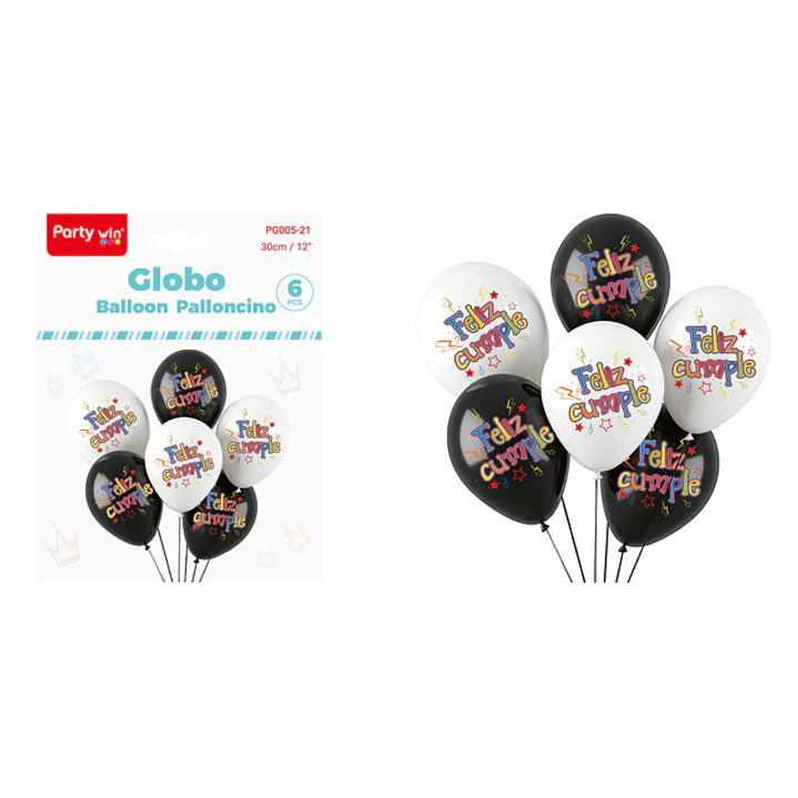 Globos Estampado F.Cumple 30Cm 6 Unidades 1