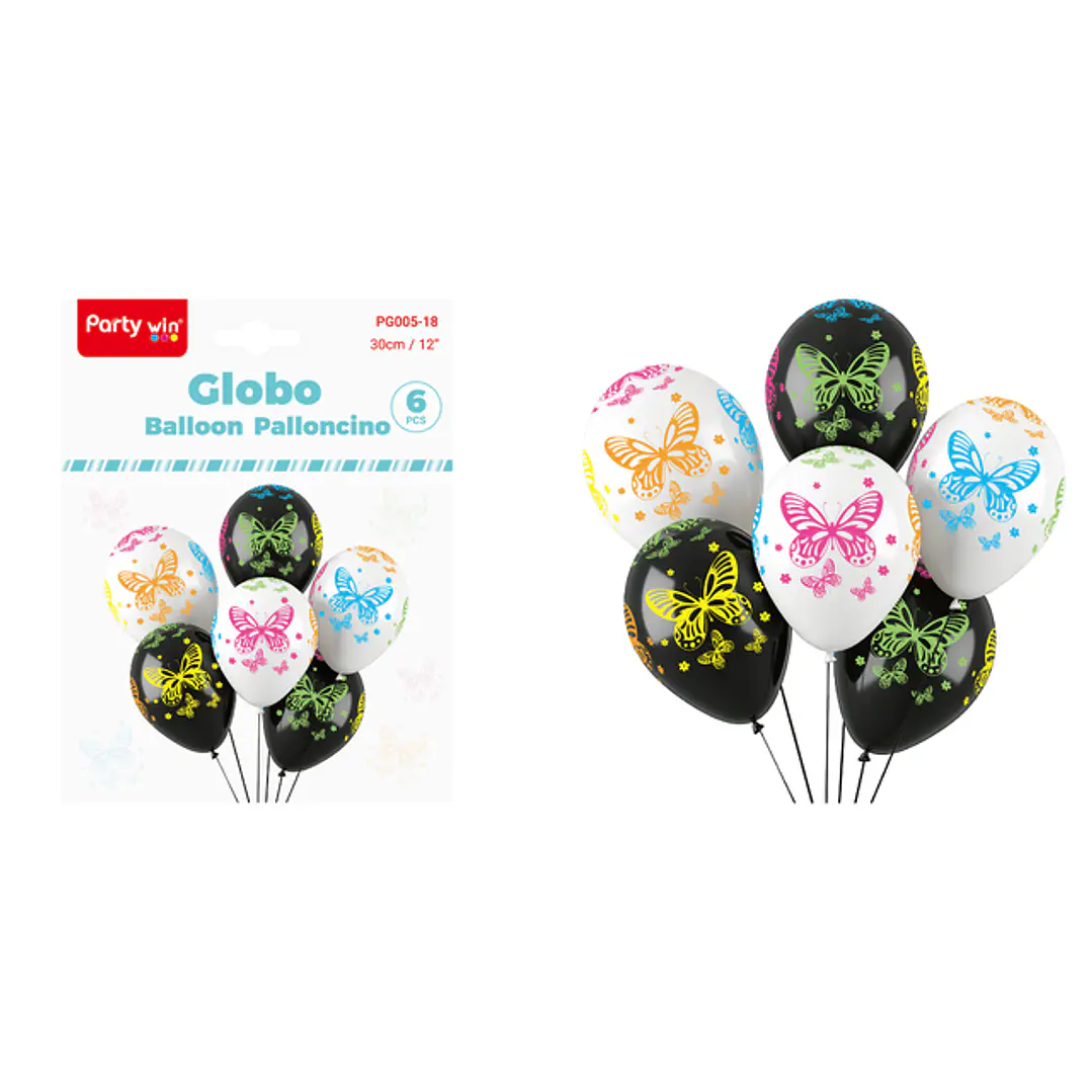 Globos Estampado Mariposa 30Cm 6 Unidades 1
