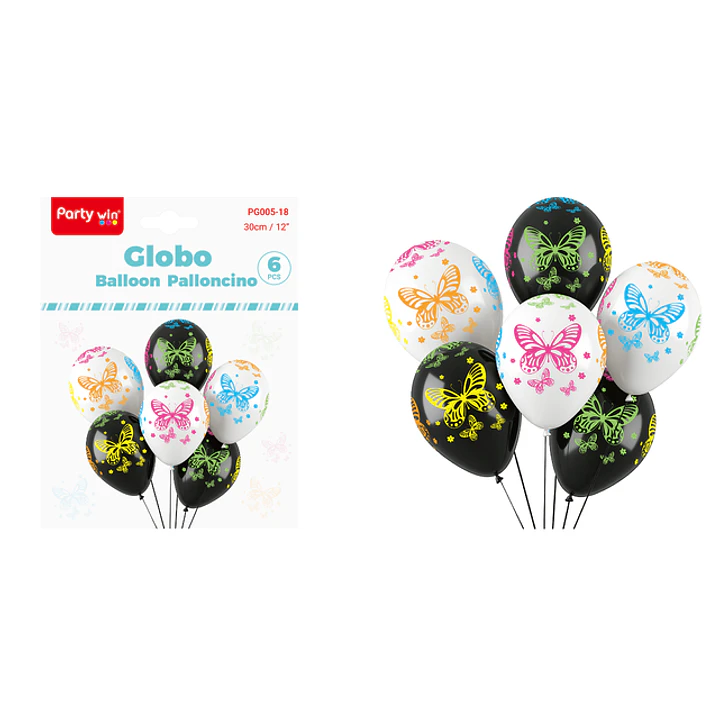 Globos Estampado Mariposa 30Cm 6 Unidades 1