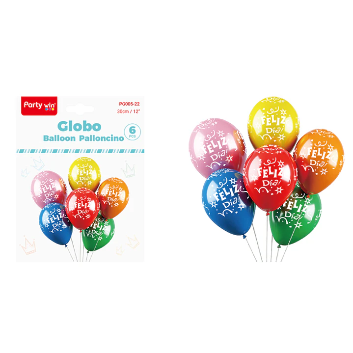 Globos Estampado Feliz Dia 30Cm 6 Unidades 1