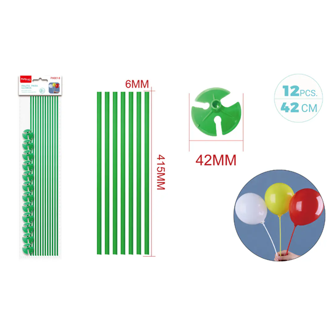 Varillas De Globo Verde 42Cm 12 Unidades 1