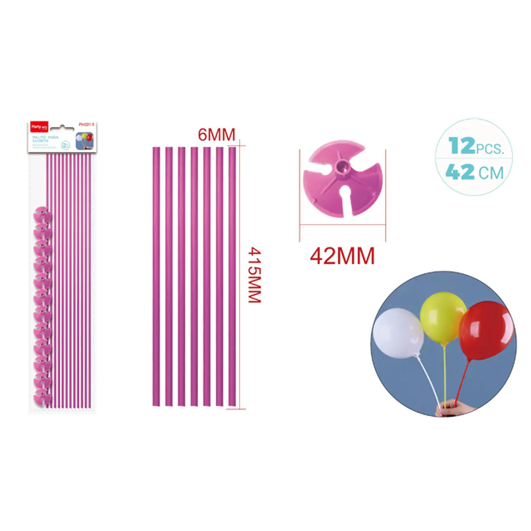 Varillas De Globo Rosado 42Cm 12 Unidades 1