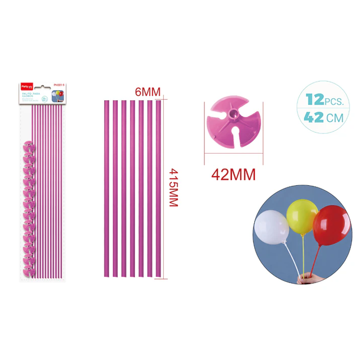 Varillas De Globo Rosado 42Cm 12 Unidades 1