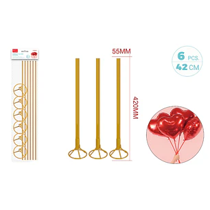 Varillas De Globo Metalizado Dorado 42Cm 6 Unidades