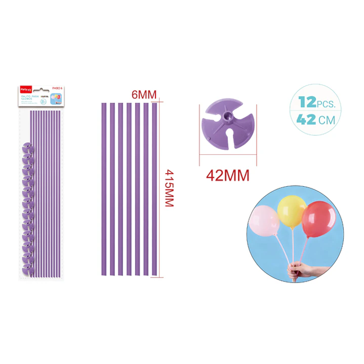 Varillas De Globo Morado Pastel 42Cm 12 Unidades 1
