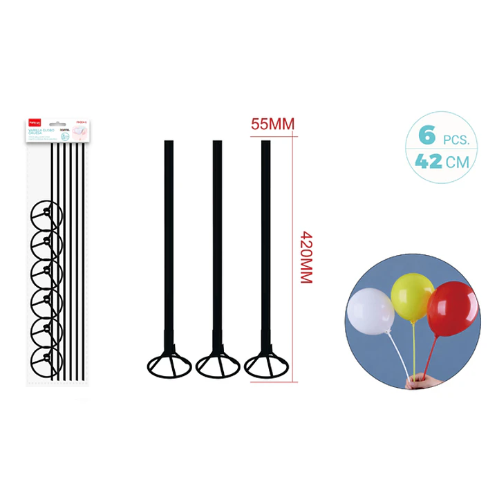 Varillas De Globo Metal Negro 42Cm 6 Unidades 1
