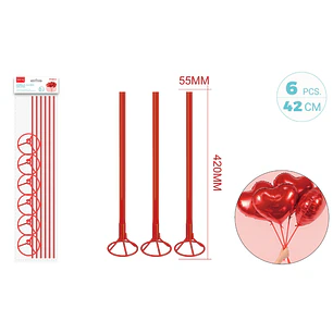 Varillas De Globo Metalizado Rojo 42Cm 6 Unidades