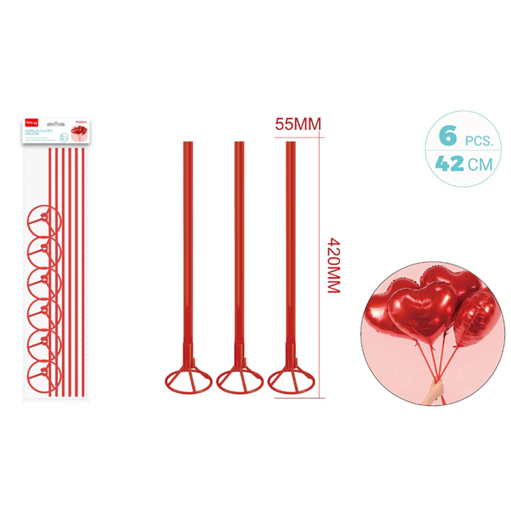 Varillas De Globo Metal Rojo 42Cm 6 Unidades 1