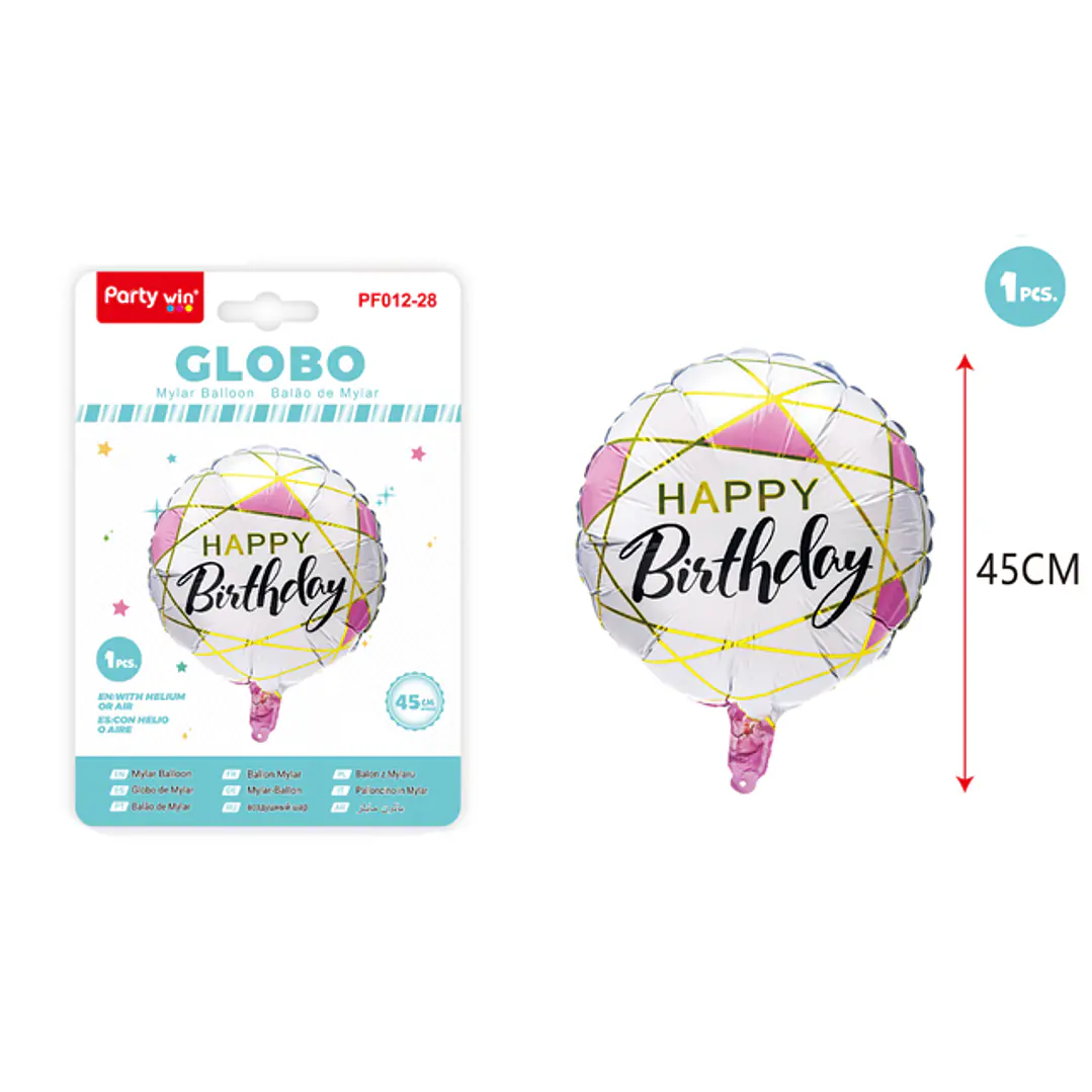 Globo Metal F.Cumple Rosado Blanco 45Cm 1