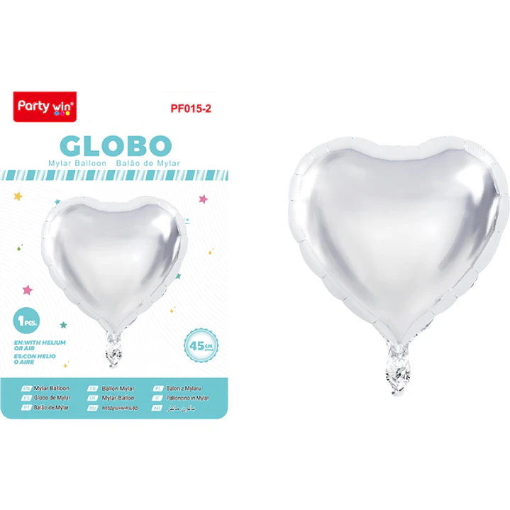 Globo Metal Corazon Plateado 45Cm 1