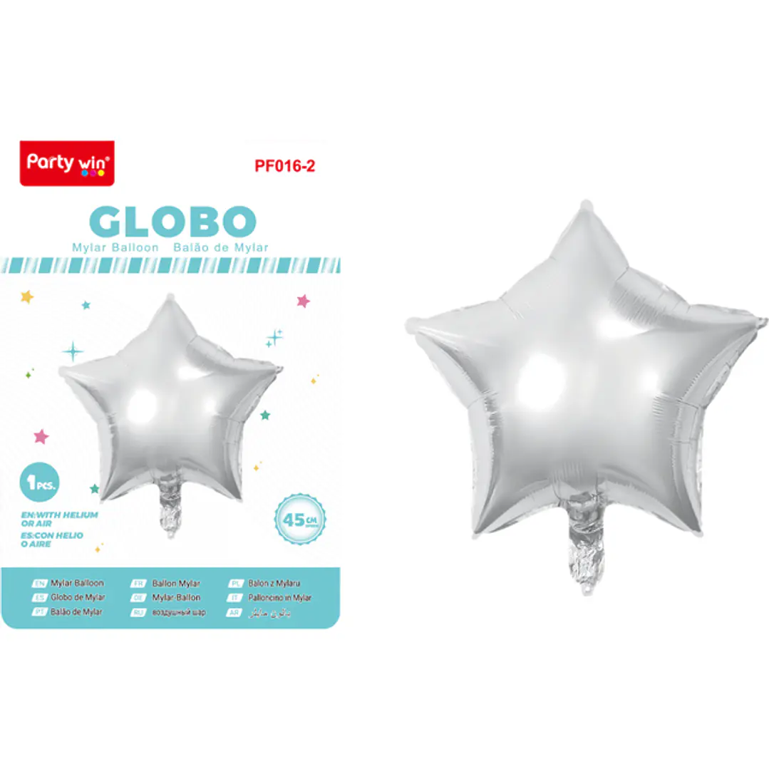 Globo Metal Estrellas Plateado 45Cm 1