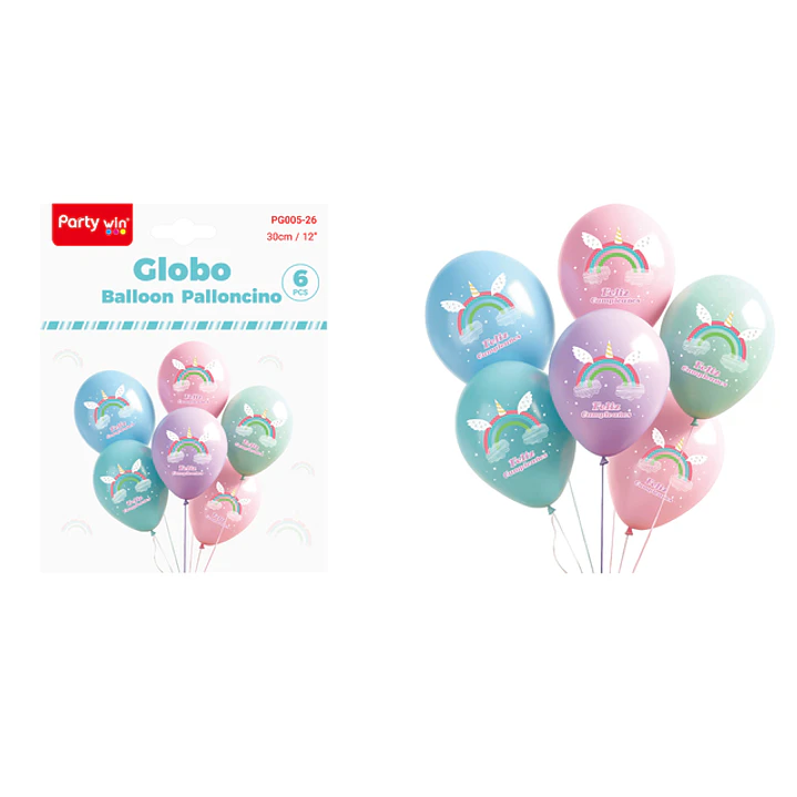Globos Estampado F.Cumple Arcoiris 30Cm 6 Unidades 1