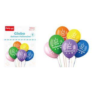 Globos Estampado F.Cumple Corona 30Cm 6 Unidades