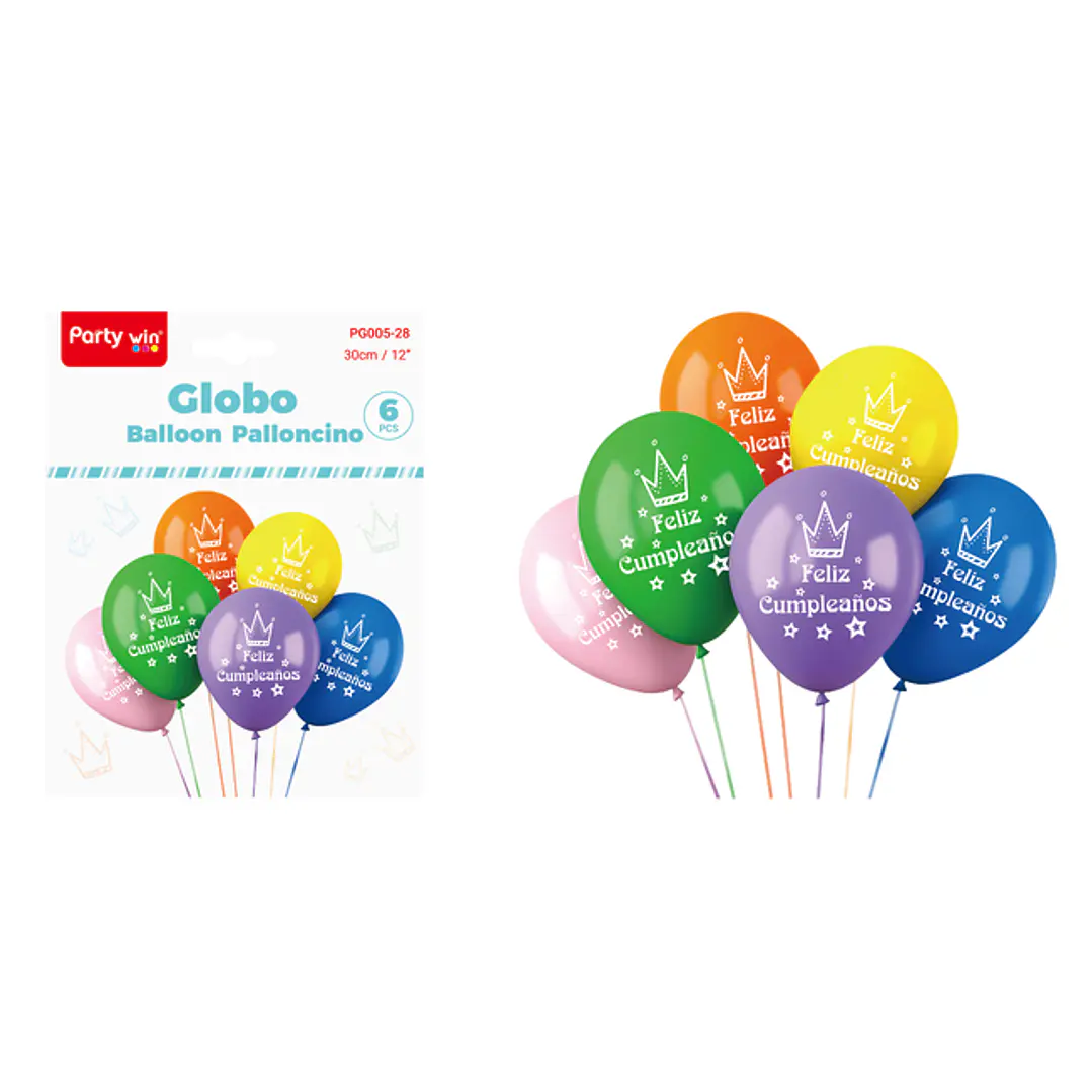 Globos Estampado F.Cumple Corona 30Cm 6 Unidades 1