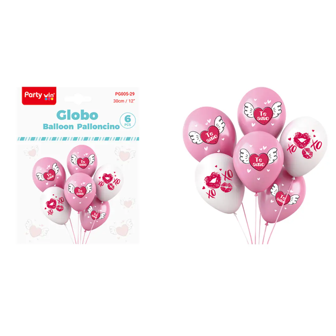 Globos Estampado Te Amo 30Cm 6 Unidades 1