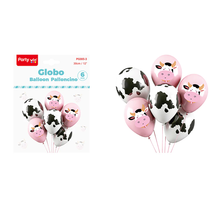 Globos Estampado Vaca 30Cm 6 Unidades 1