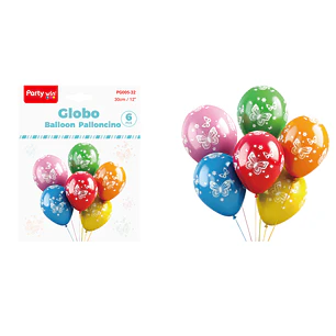 Globos Estampado Mariposa 30Cm 6 Unidades