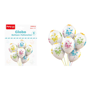 Globos Estampado Mariposa Blanco 30Cm 6 Unidades
