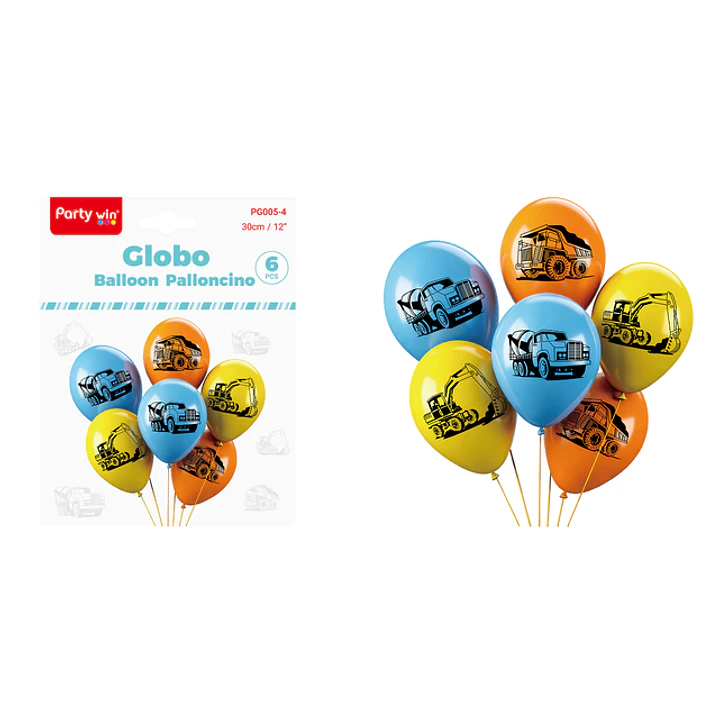 Globos Estampado Construccion 30Cm 6 Unidades 1