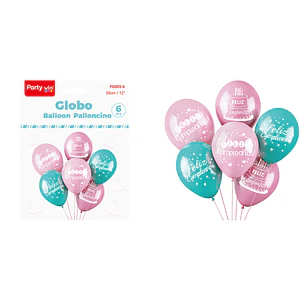 Globos Estampado F.Cumple Torta 30Cm 6 Unidades
