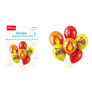Globos Estampado Bomberos 30Cm 6 Unidades
