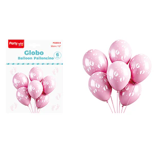 Globos Estampado Patitas Rosado 30Cm 6 Unidades