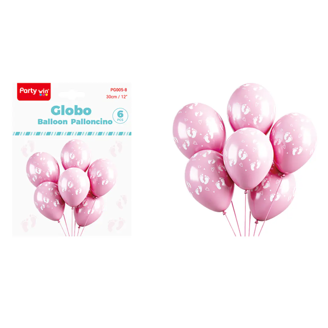 Globos Estampado Patitas Rosado 30Cm 6 Unidades 1