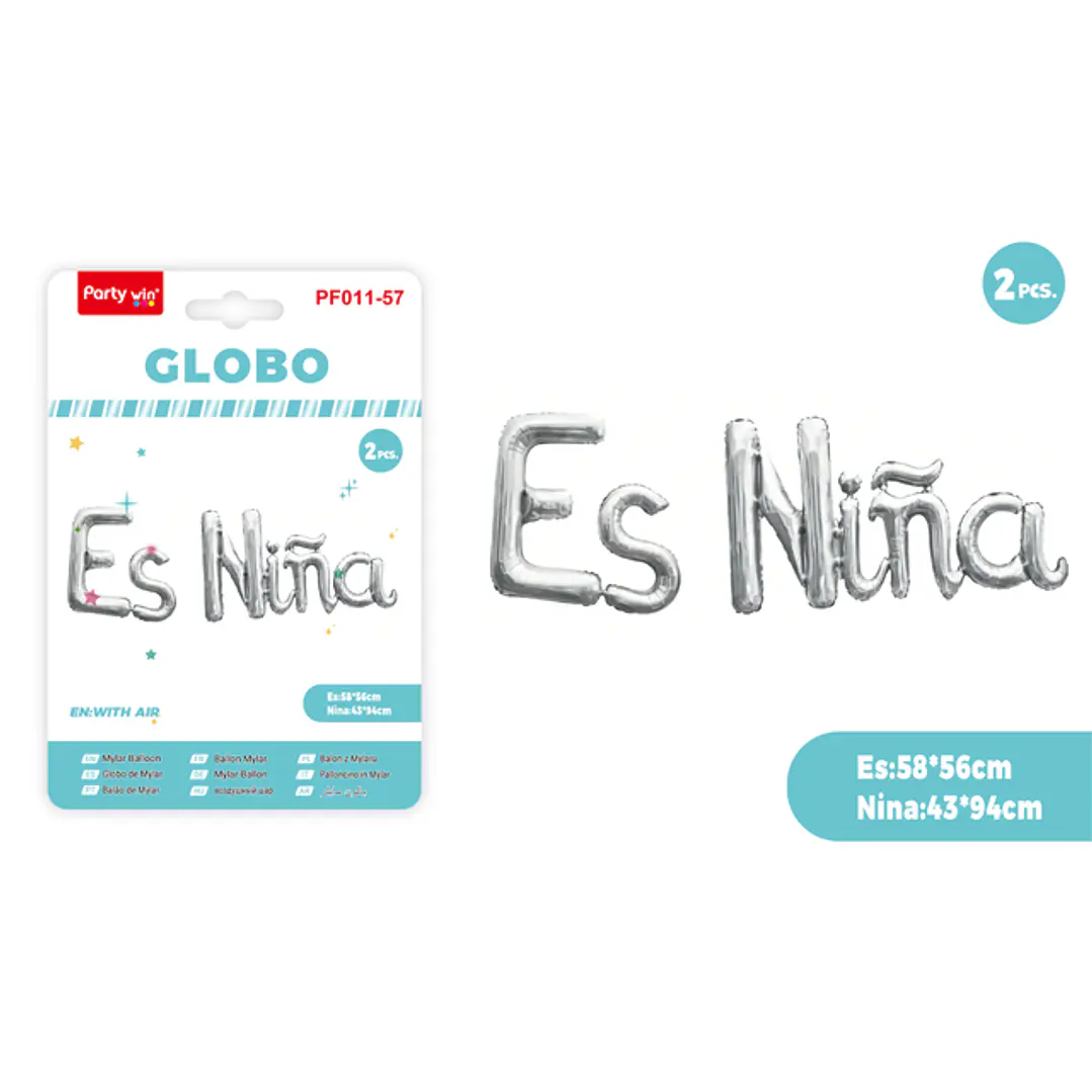 Globos Metal Es Niña Plateado 2 Unidades 1