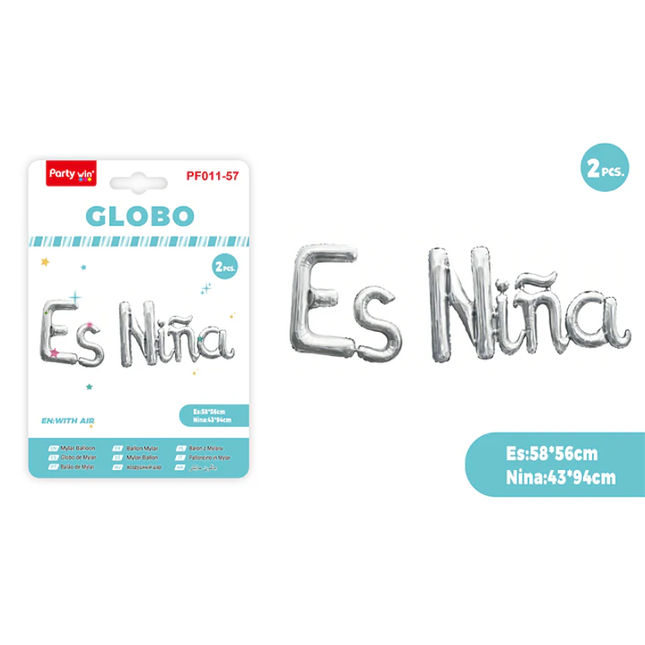 Globos Metal Es Niña Plateado 2 Unidades 1