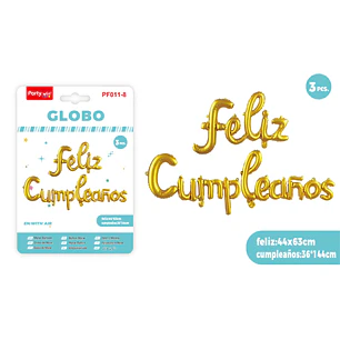 Globos Metal F.Cumpleanos Dorado 3 Unidades