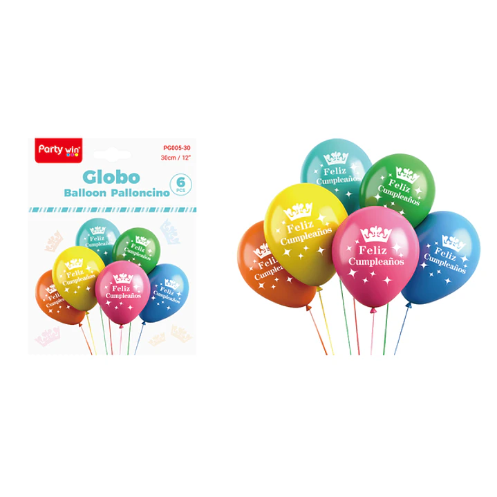 Globos Estampado F.Cumple Corona 30Cm 6 Unidades 1