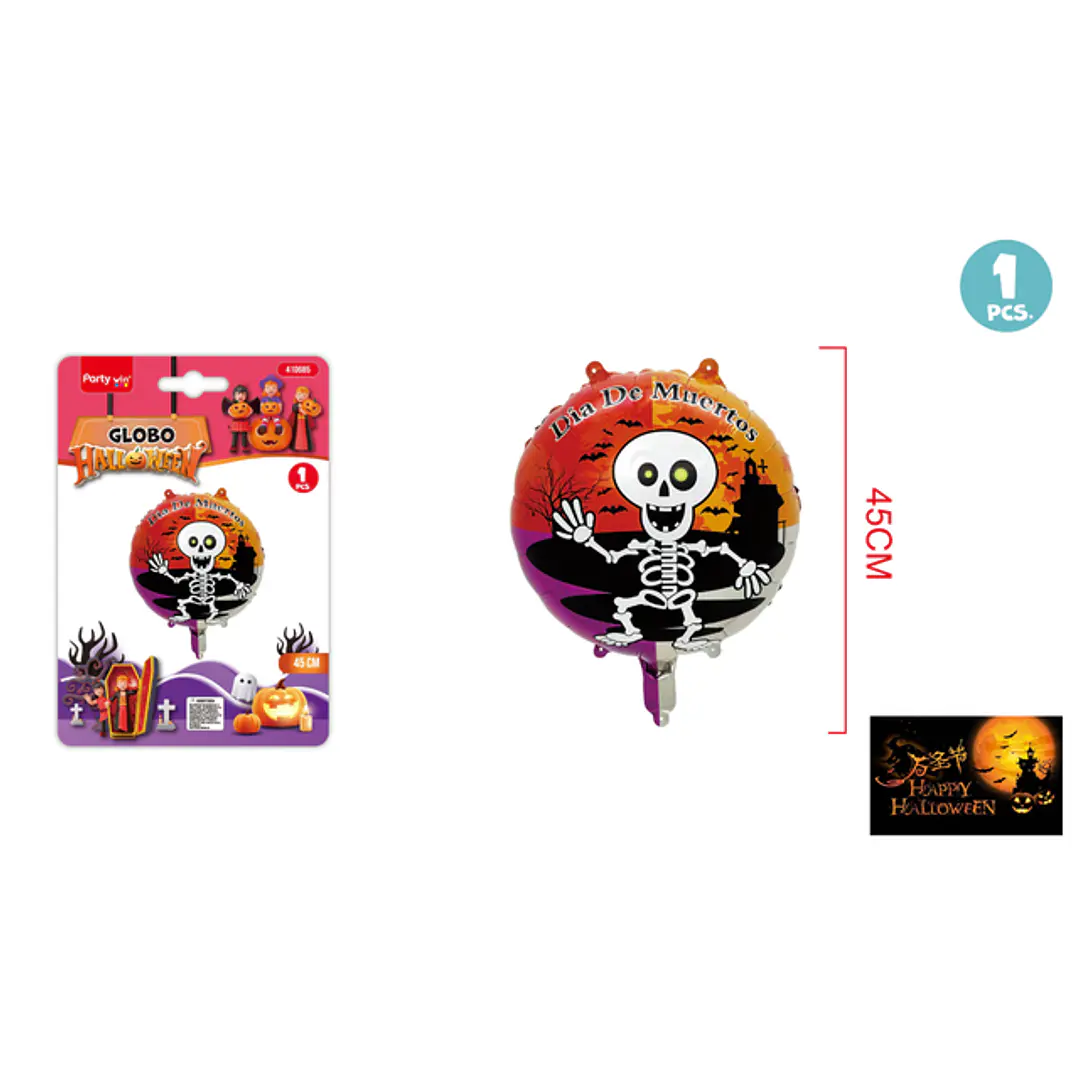 Globo Metalizado Esqueleto Halloween 45Cm 1