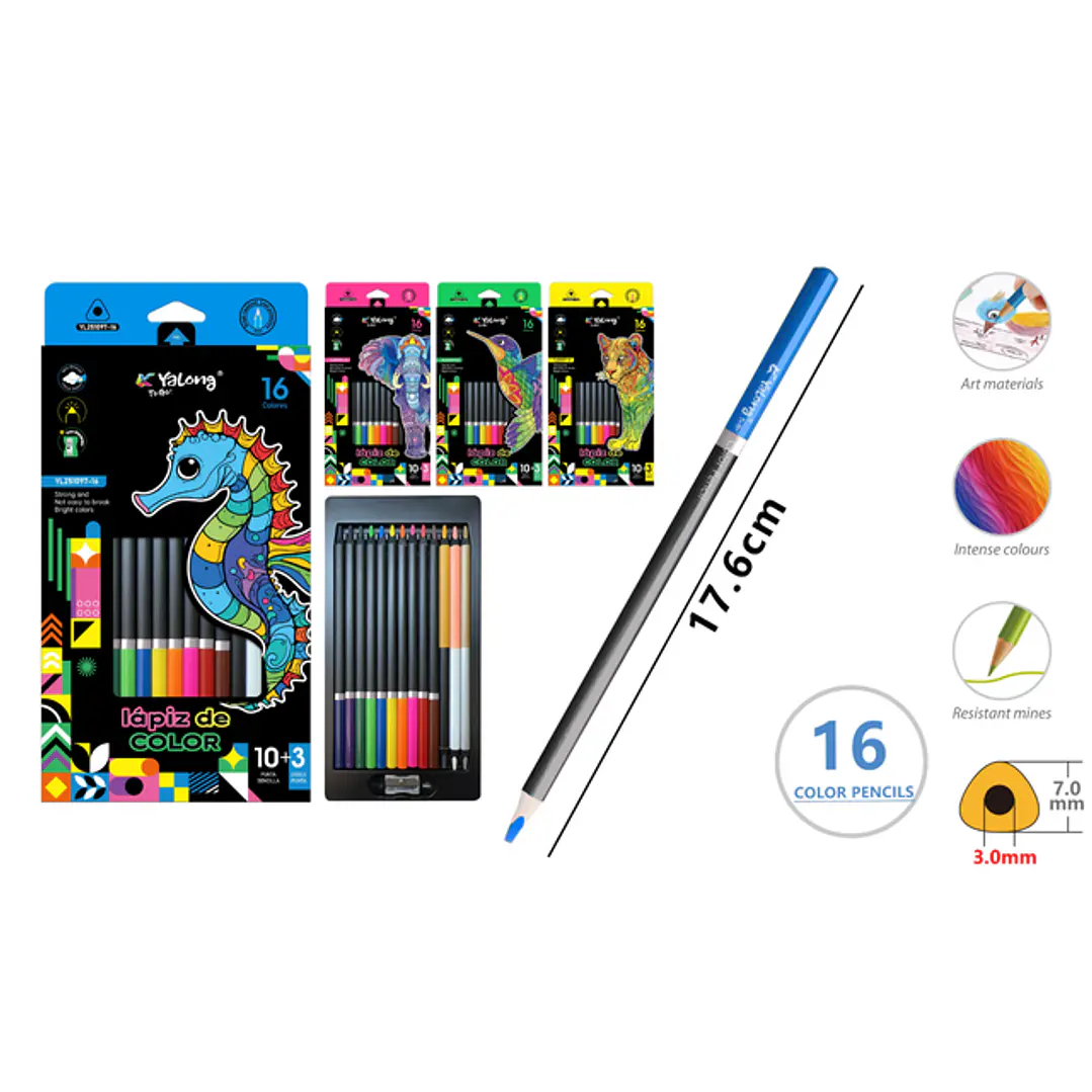 Lapices De Colores 17.6Cm 16 Unidades 1
