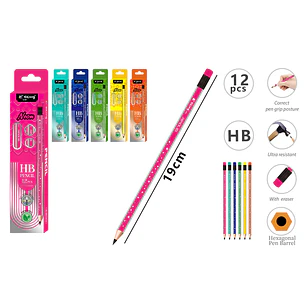 Lapices Grafito Hb Con Goma 19Cm 12 Unidades